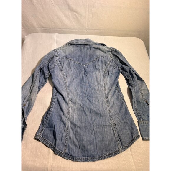 Eddie Bauer Western Shirt Womens Small Blue Denim Pearl Snap Long Sleeve Top - Picture 12 of 14